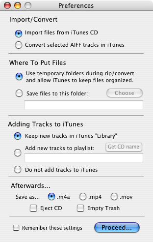 screen shot of Preferences
