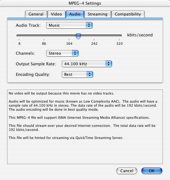 mpeg-4 settings in QT